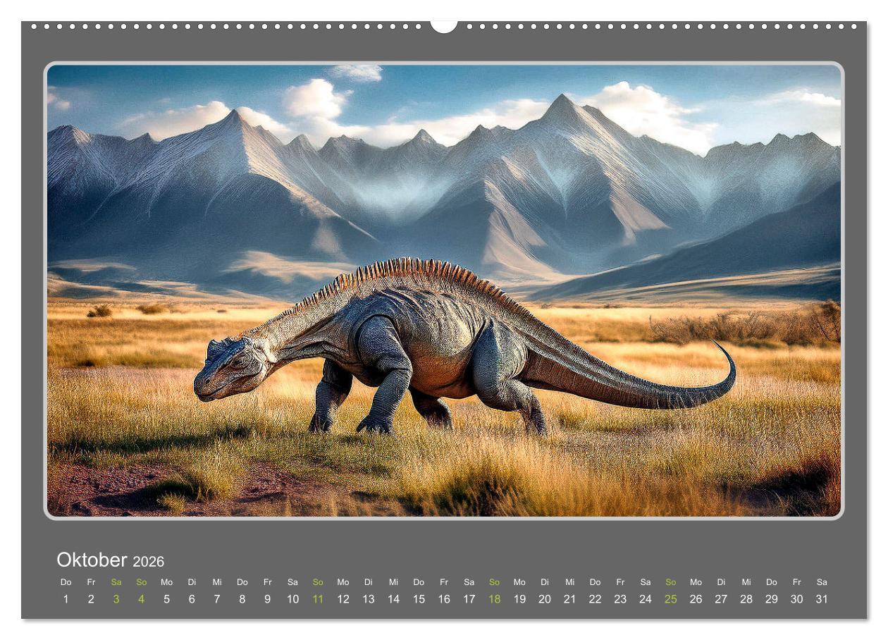 Beispielinhalt (Bild) Riesenechsen der Urzeit (Wandkalender 2026 DIN A2 quer), CALVENDO Monatskalender