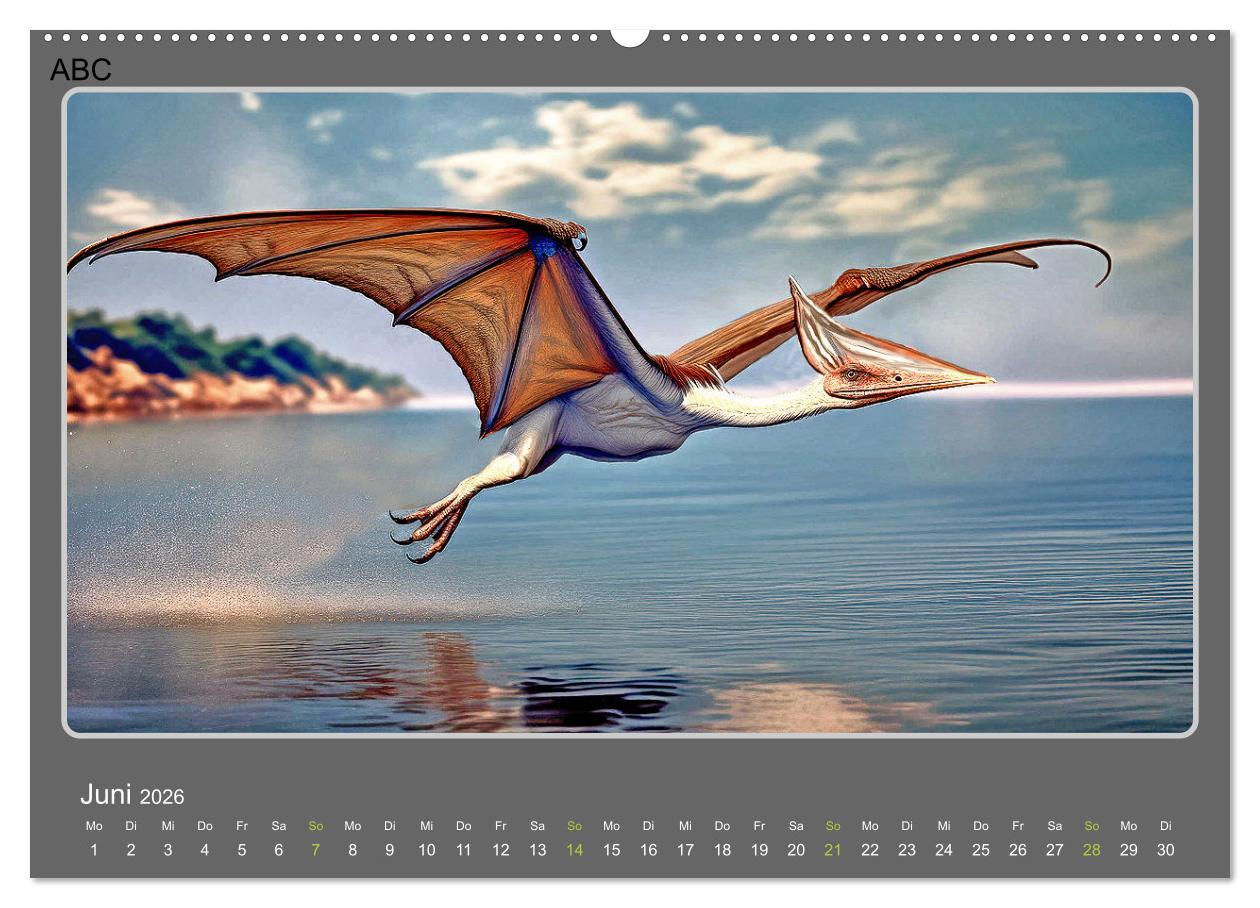 Beispielinhalt (Bild) Riesenechsen der Urzeit (Wandkalender 2026 DIN A2 quer), CALVENDO Monatskalender