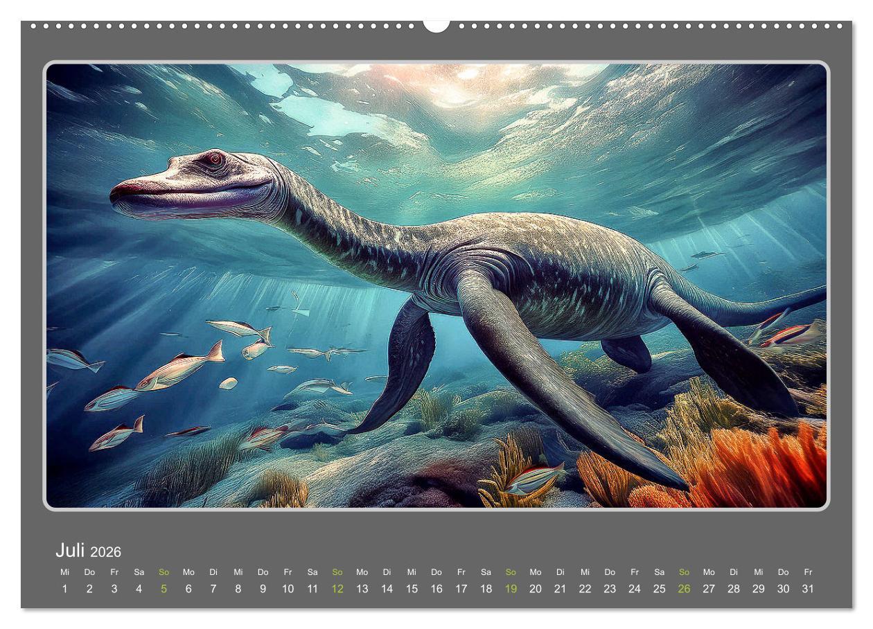 Beispielinhalt (Bild) Riesenechsen der Urzeit (Wandkalender 2026 DIN A2 quer), CALVENDO Monatskalender
