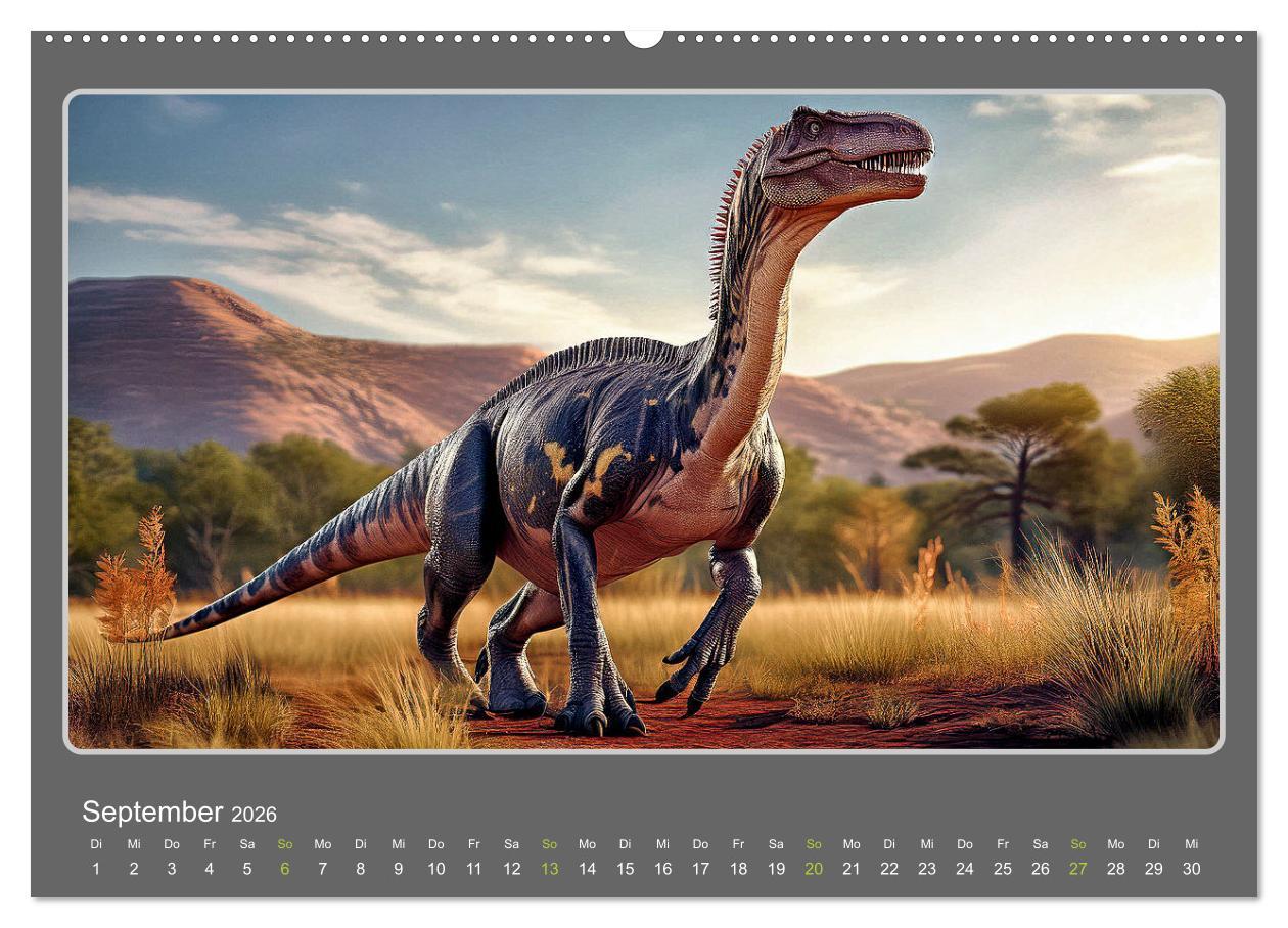 Beispielinhalt (Bild) Riesenechsen der Urzeit (Wandkalender 2026 DIN A2 quer), CALVENDO Monatskalender
