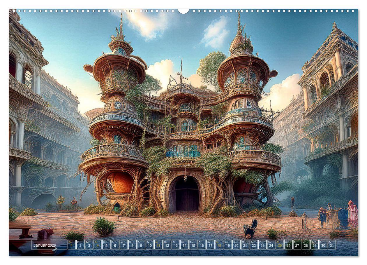 Beispielinhalt (Bild) Die Fantasie als Architekt (hochwertiger Premium Wandkalender 2026 DIN A2 quer), Kunstdruck in Hochglanz