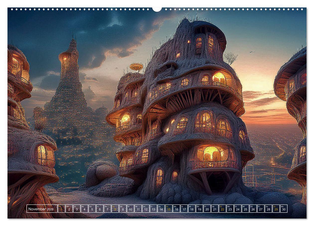 Beispielinhalt (Bild) Die Fantasie als Architekt (hochwertiger Premium Wandkalender 2026 DIN A2 quer), Kunstdruck in Hochglanz