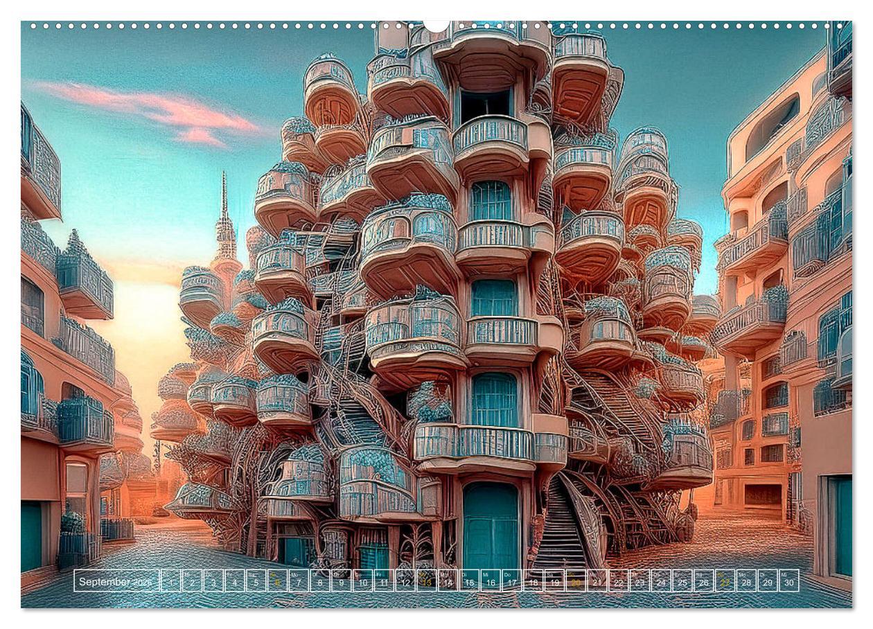 Beispielinhalt (Bild) Die Fantasie als Architekt (hochwertiger Premium Wandkalender 2026 DIN A2 quer), Kunstdruck in Hochglanz