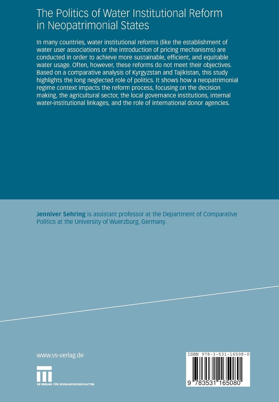 Rückseitencover The Politics of Water Institutional Reform in Neo-Patrimonial States