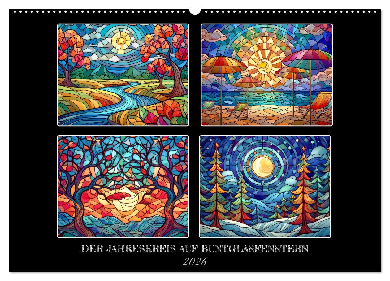 Vorderes Coverbild Der Jahreskreis auf Buntglasfenstern (Wandkalender 2026 DIN A2 quer), CALVENDO Monatskalender