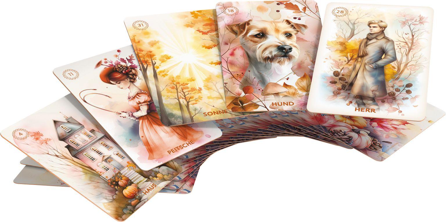 Beispielinhalt (Bild) Autumn´s Embrace Lenormand DE - 38 Lenormand-Karten und Booklet
