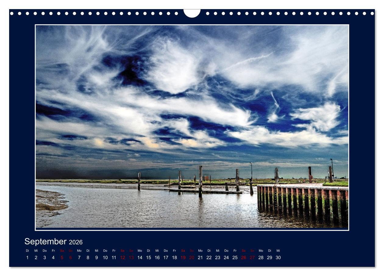 Beispielinhalt (Bild) Wolken, Watt und Wellen. Fotografische Impressionen vom Jadebusen. (Wandkalender 2026 DIN A3 quer), CALVENDO Monatskalender