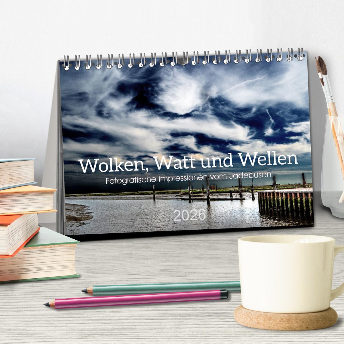 Beispielinhalt (Bild) Wolken, Watt und Wellen. Fotografische Impressionen vom Jadebusen. (Tischkalender 2026 DIN A5 quer), CALVENDO Monatskalender
