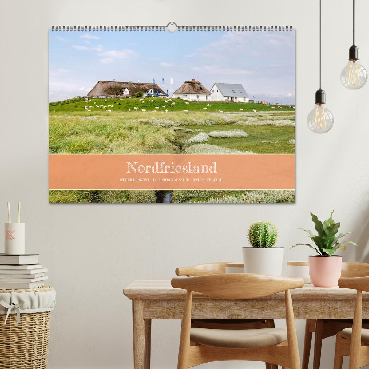 Beispielinhalt (Bild) Nordfriesland - weiter Horizont, faszinierende Natur, idyllische Städte (Wandkalender 2026 DIN A2 quer), CALVENDO Monatskalender