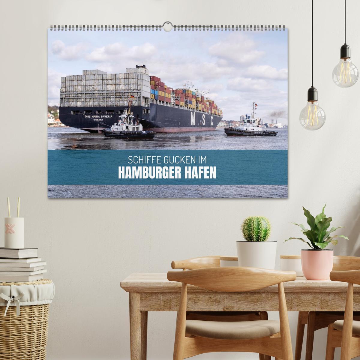 Beispielinhalt (Bild) Schiffe gucken im Hamburger Hafen (Wandkalender 2026 DIN A2 quer), CALVENDO Monatskalender