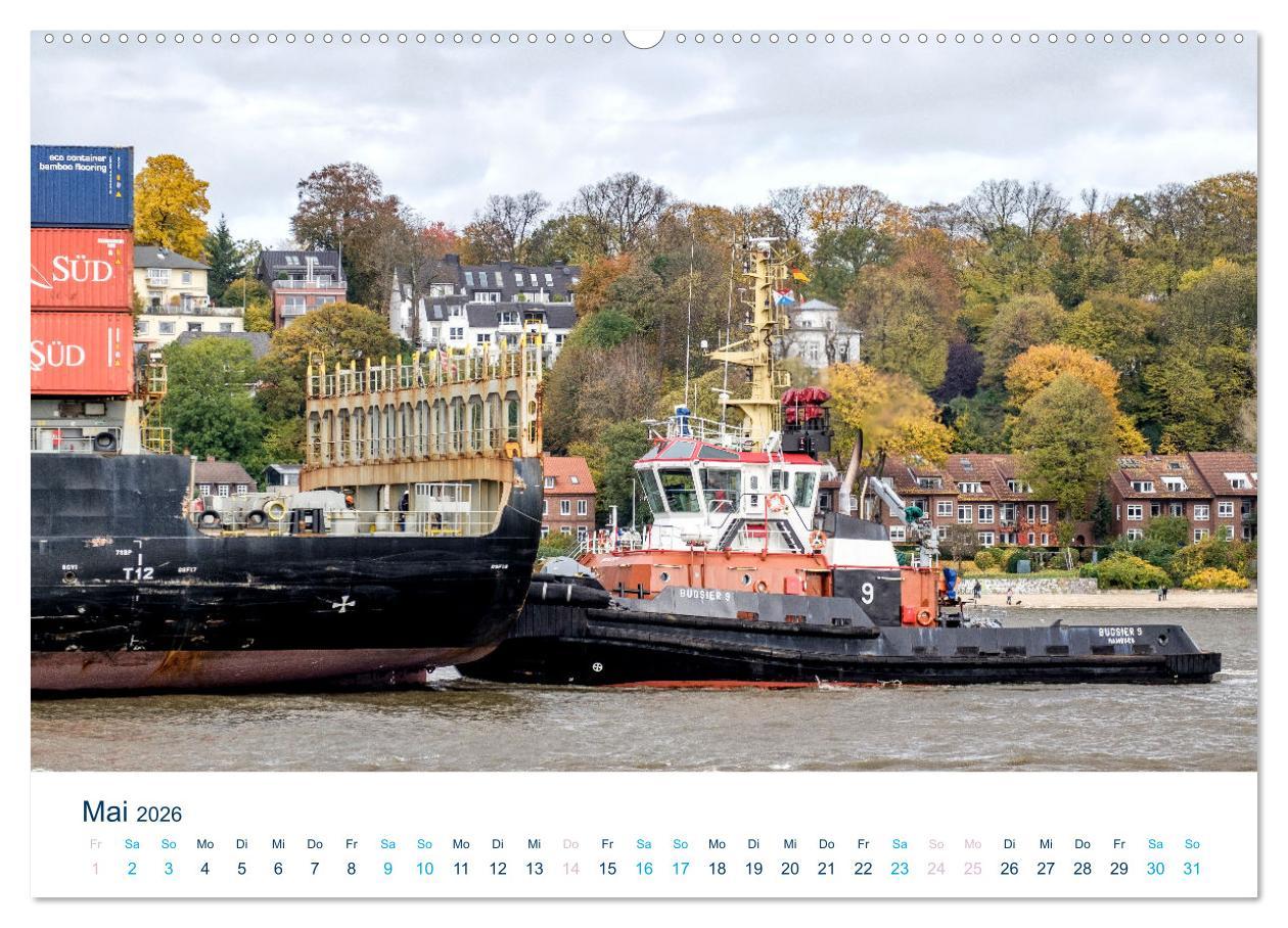 Beispielinhalt (Bild) Schiffe gucken im Hamburger Hafen (Wandkalender 2026 DIN A2 quer), CALVENDO Monatskalender