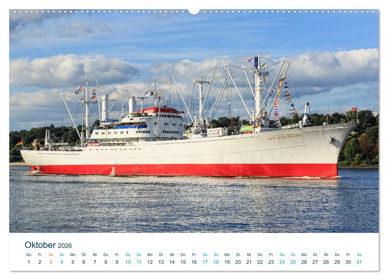 Beispielinhalt (Bild) Schiffe gucken im Hamburger Hafen (Wandkalender 2026 DIN A2 quer), CALVENDO Monatskalender
