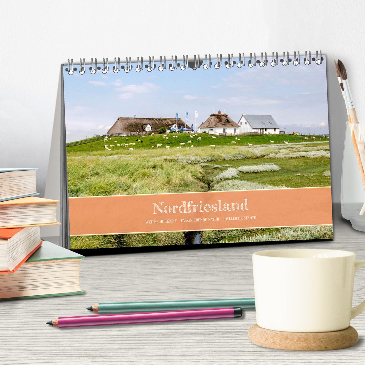 Beispielinhalt (Bild) Nordfriesland - weiter Horizont, faszinierende Natur, idyllische Städte (Tischkalender 2026 DIN A5 quer), CALVENDO Monatskalender