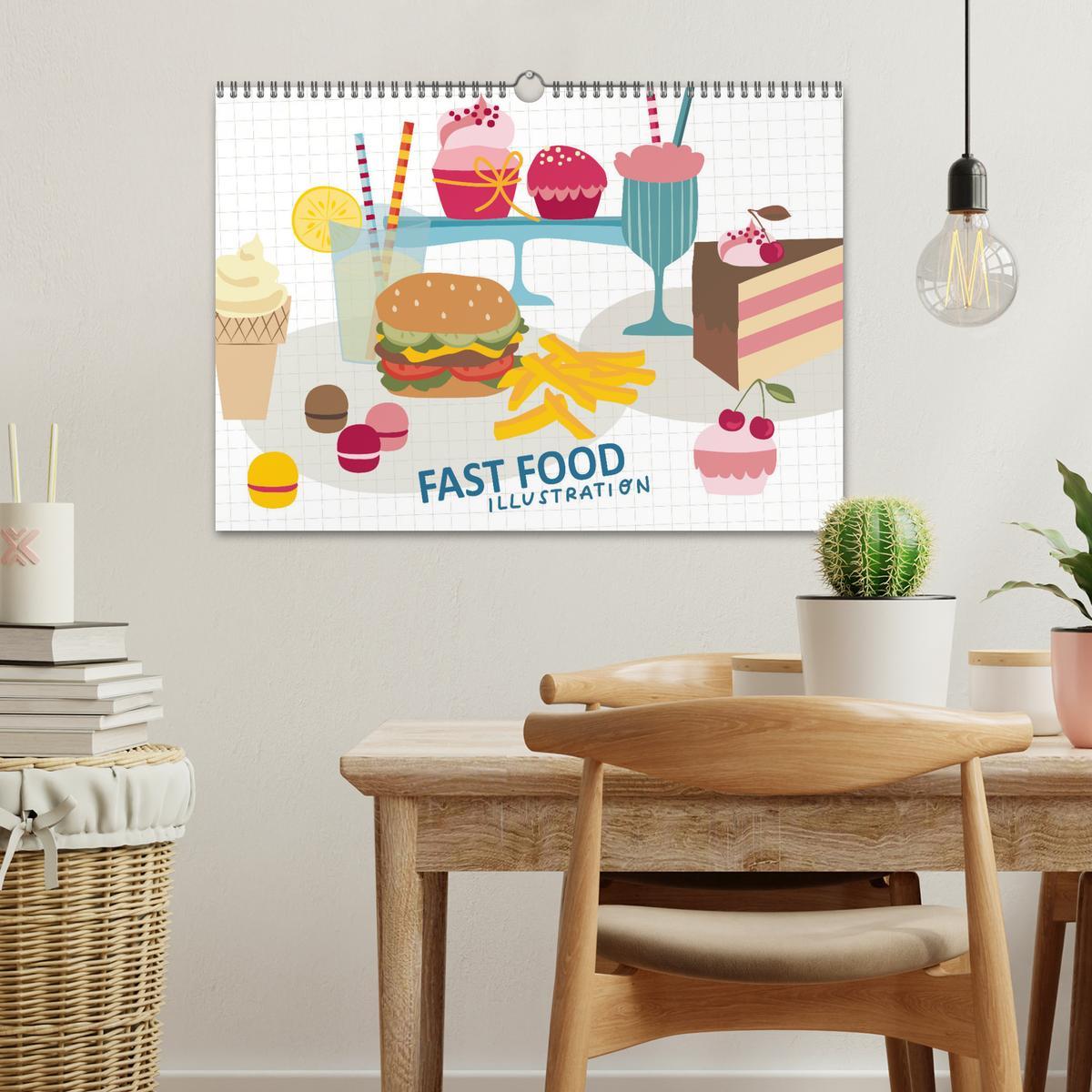 Beispielinhalt (Bild) Fast Food Illustration (Wandkalender 2026 DIN A3 quer), CALVENDO Monatskalender