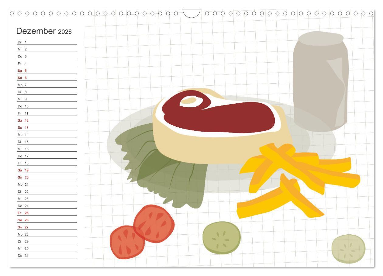 Beispielinhalt (Bild) Fast Food Illustration (Wandkalender 2026 DIN A3 quer), CALVENDO Monatskalender