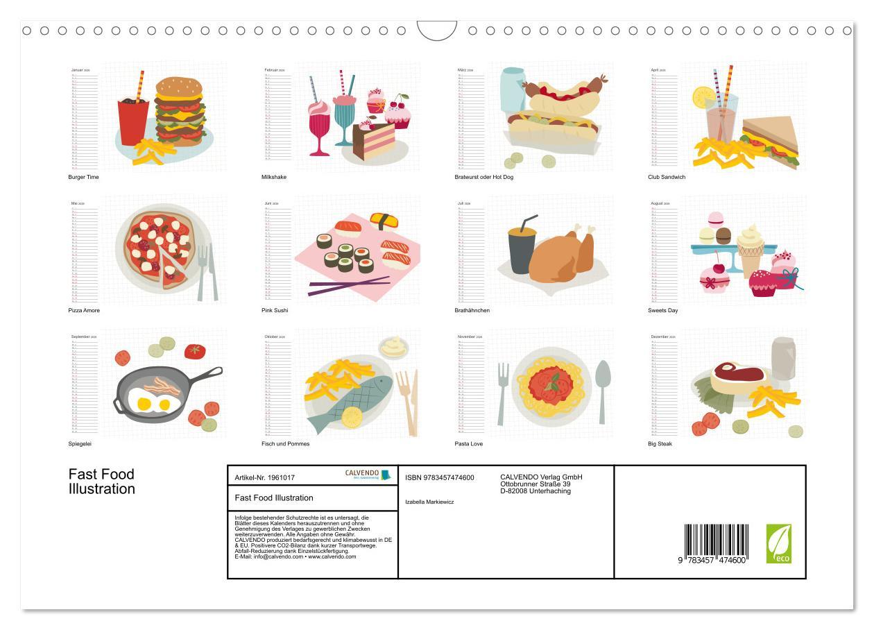 Beispielinhalt (Bild) Fast Food Illustration (Wandkalender 2026 DIN A3 quer), CALVENDO Monatskalender