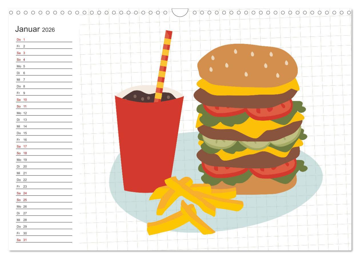 Beispielinhalt (Bild) Fast Food Illustration (Wandkalender 2026 DIN A3 quer), CALVENDO Monatskalender