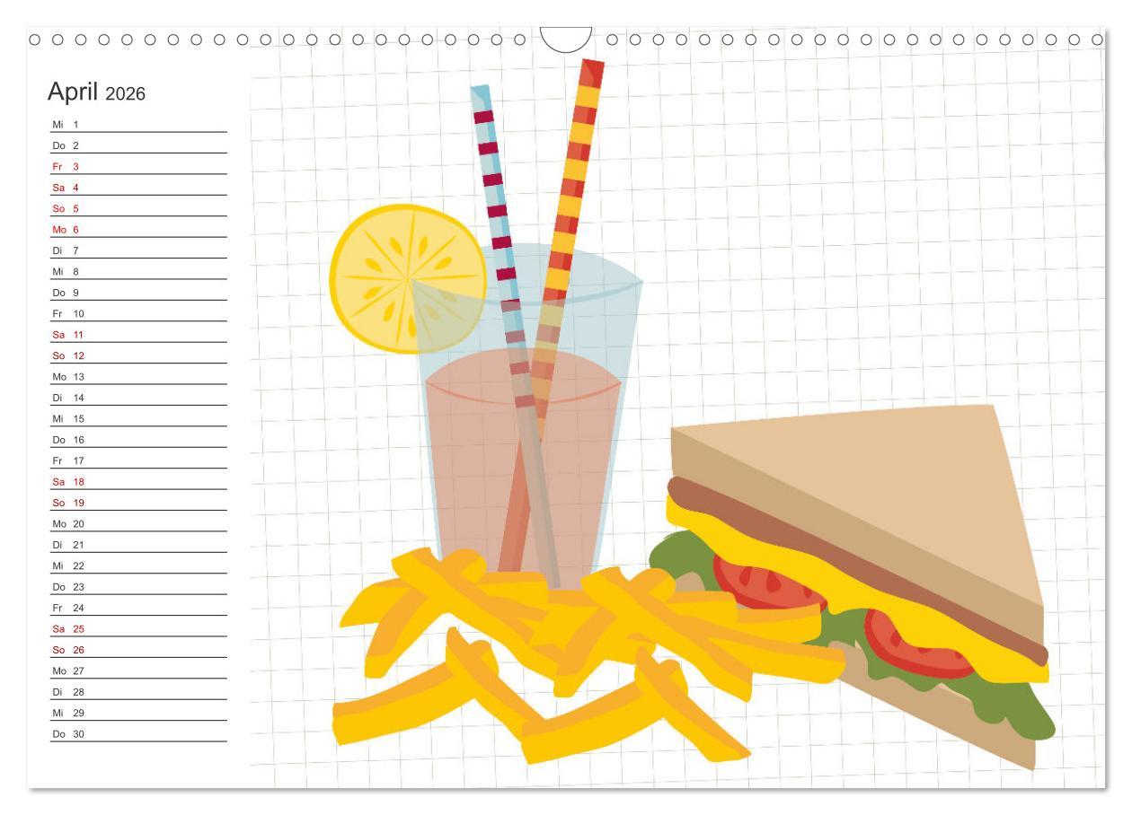 Beispielinhalt (Bild) Fast Food Illustration (Wandkalender 2026 DIN A3 quer), CALVENDO Monatskalender