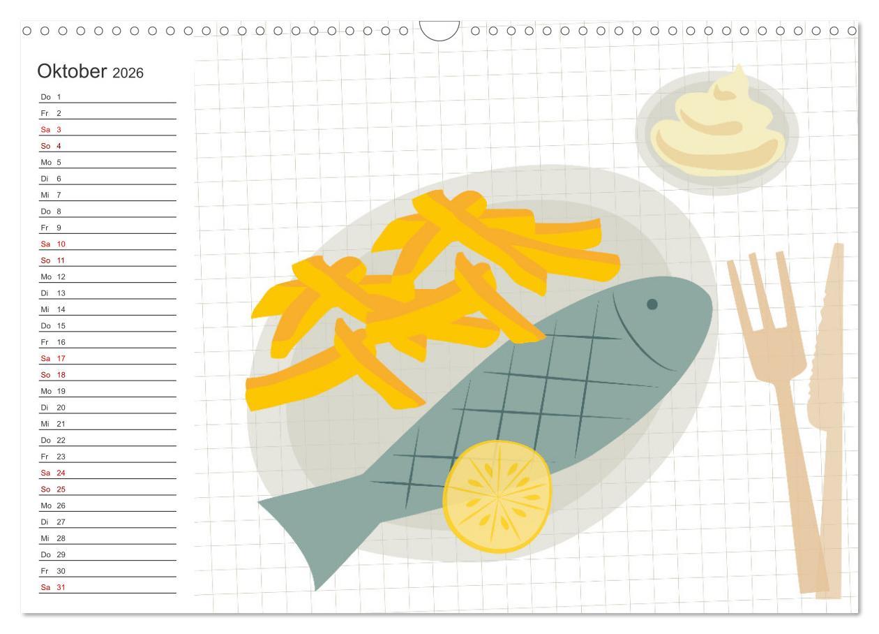 Beispielinhalt (Bild) Fast Food Illustration (Wandkalender 2026 DIN A3 quer), CALVENDO Monatskalender
