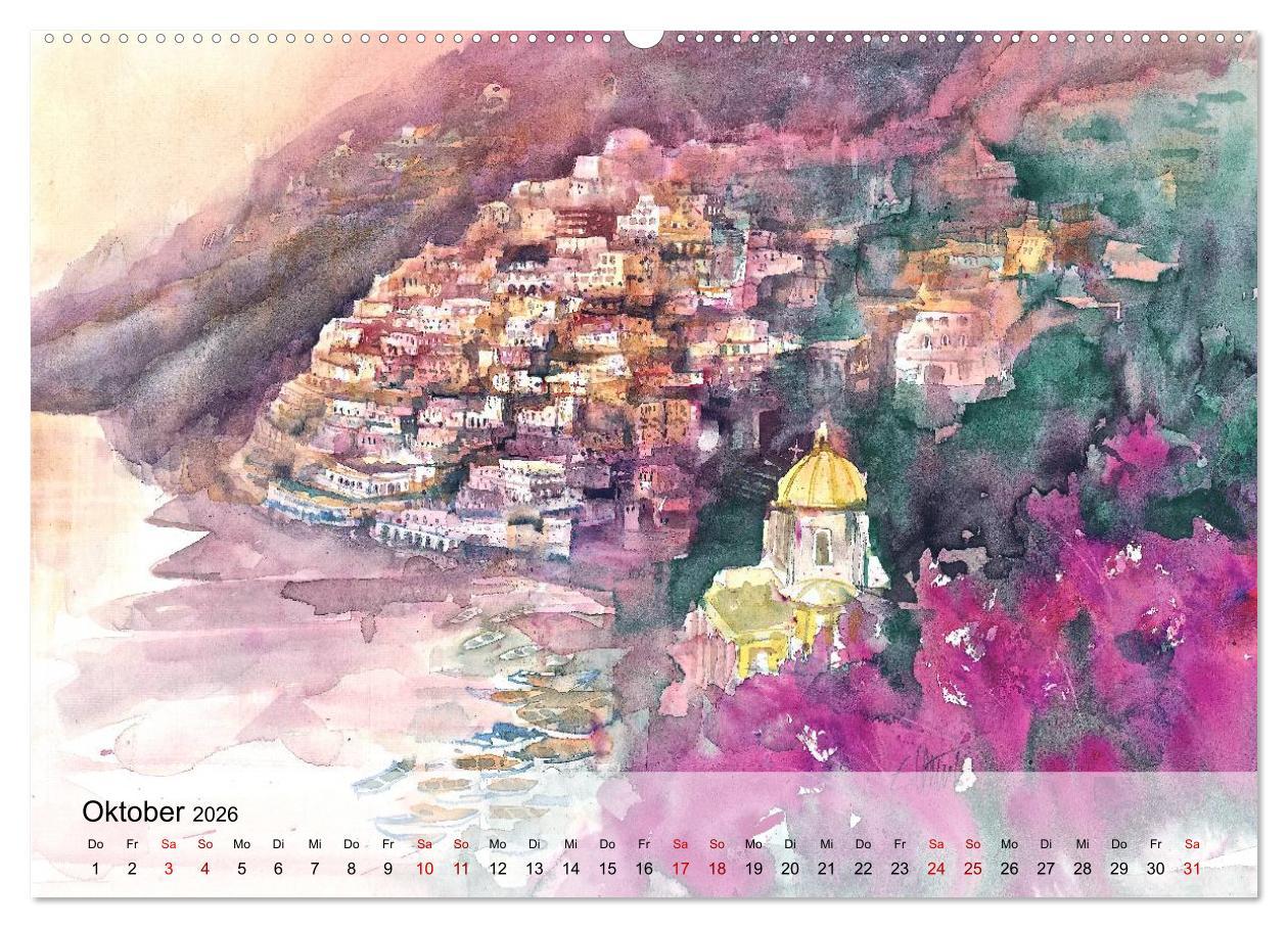 Beispielinhalt (Bild) Aquarell auf Reisen - mit Eckard Funck (hochwertiger Premium Wandkalender 2026 DIN A2 quer), Kunstdruck in Hochglanz