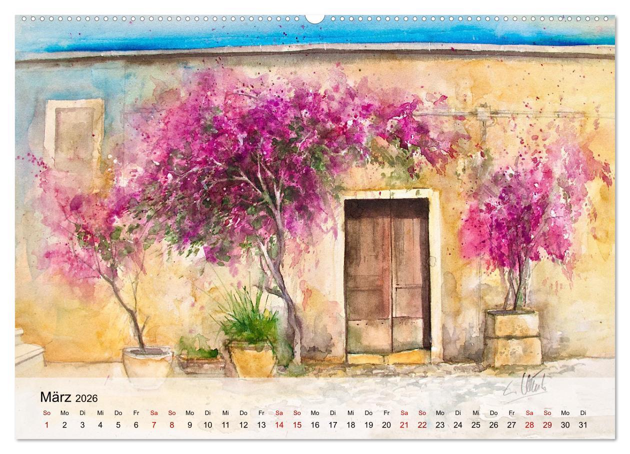Beispielinhalt (Bild) Aquarell auf Reisen - mit Eckard Funck (hochwertiger Premium Wandkalender 2026 DIN A2 quer), Kunstdruck in Hochglanz