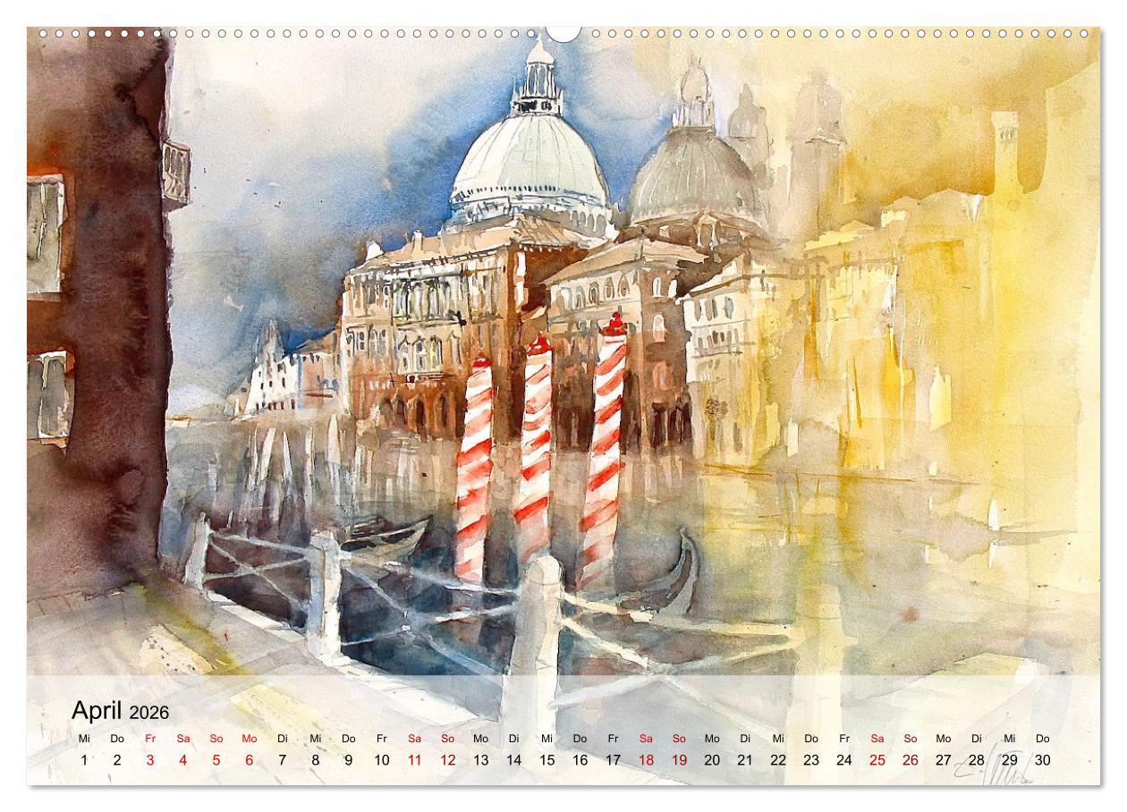 Beispielinhalt (Bild) Aquarell auf Reisen - mit Eckard Funck (hochwertiger Premium Wandkalender 2026 DIN A2 quer), Kunstdruck in Hochglanz