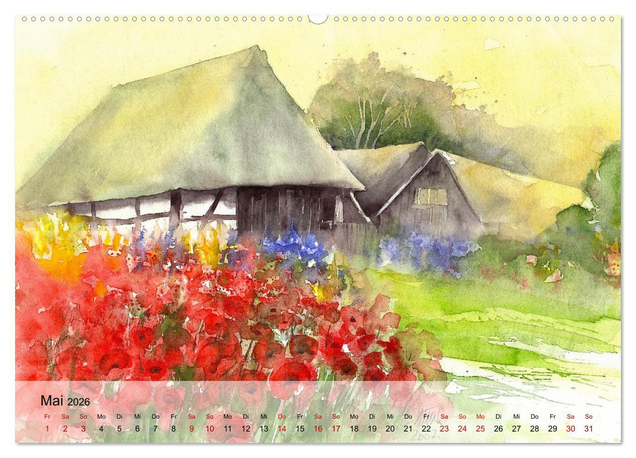Beispielinhalt (Bild) Aquarell auf Reisen - mit Eckard Funck (hochwertiger Premium Wandkalender 2026 DIN A2 quer), Kunstdruck in Hochglanz