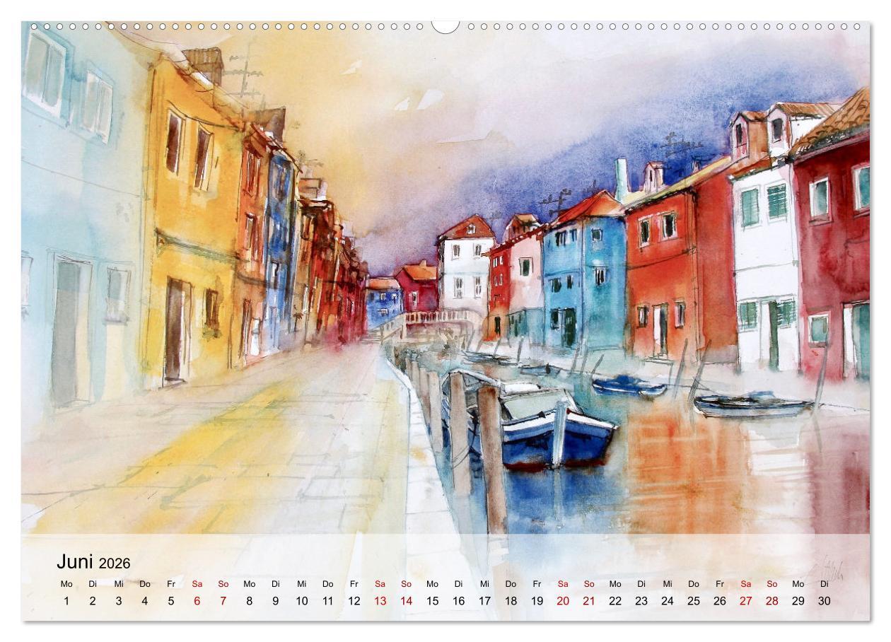 Beispielinhalt (Bild) Aquarell auf Reisen - mit Eckard Funck (hochwertiger Premium Wandkalender 2026 DIN A2 quer), Kunstdruck in Hochglanz