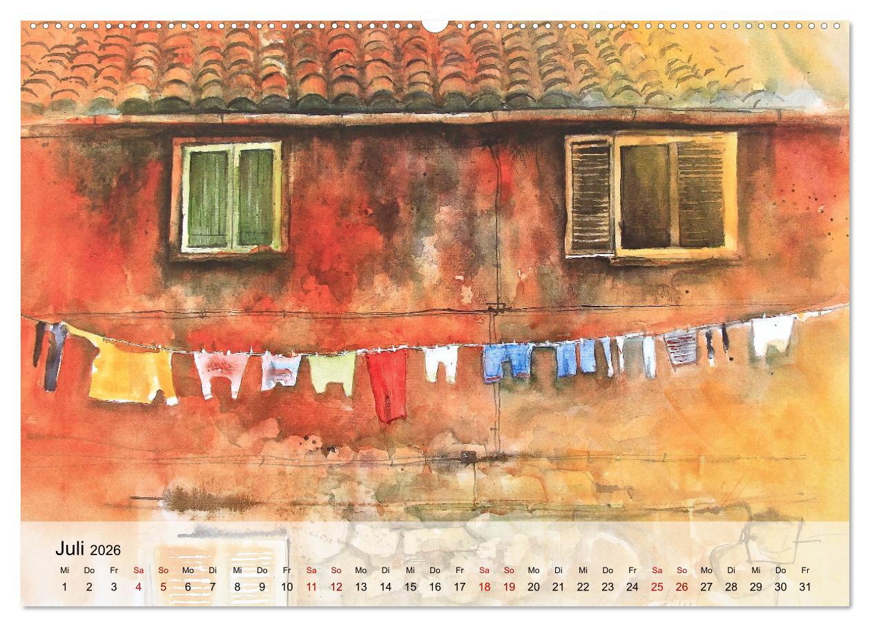 Beispielinhalt (Bild) Aquarell auf Reisen - mit Eckard Funck (hochwertiger Premium Wandkalender 2026 DIN A2 quer), Kunstdruck in Hochglanz