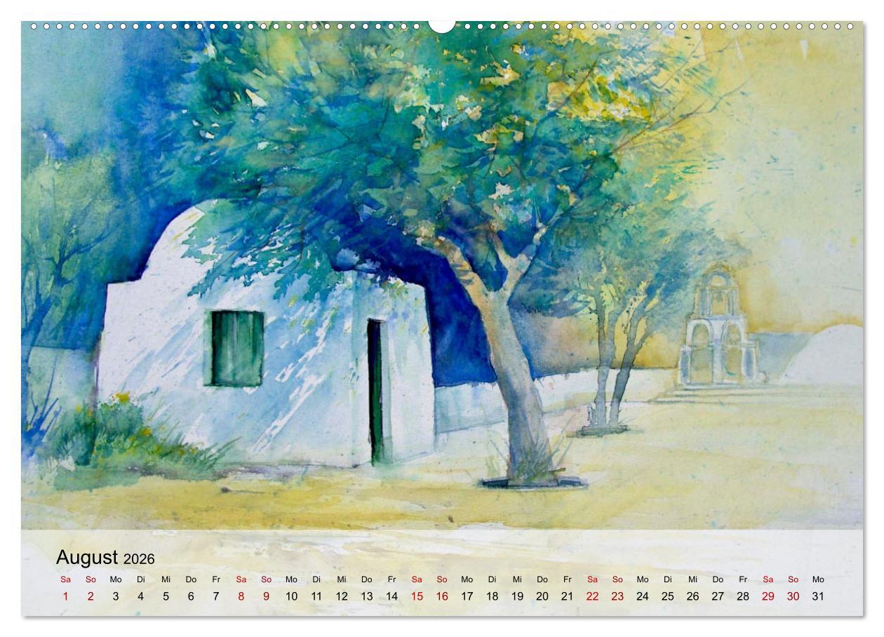 Beispielinhalt (Bild) Aquarell auf Reisen - mit Eckard Funck (hochwertiger Premium Wandkalender 2026 DIN A2 quer), Kunstdruck in Hochglanz