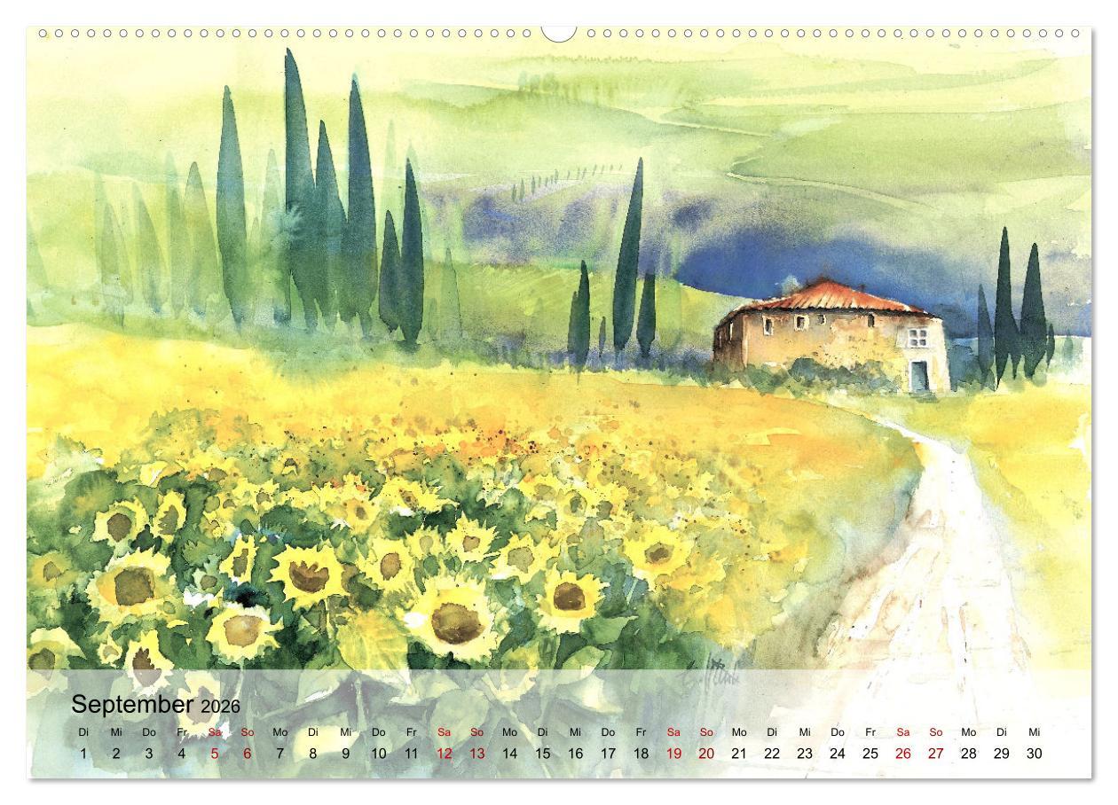 Beispielinhalt (Bild) Aquarell auf Reisen - mit Eckard Funck (hochwertiger Premium Wandkalender 2026 DIN A2 quer), Kunstdruck in Hochglanz