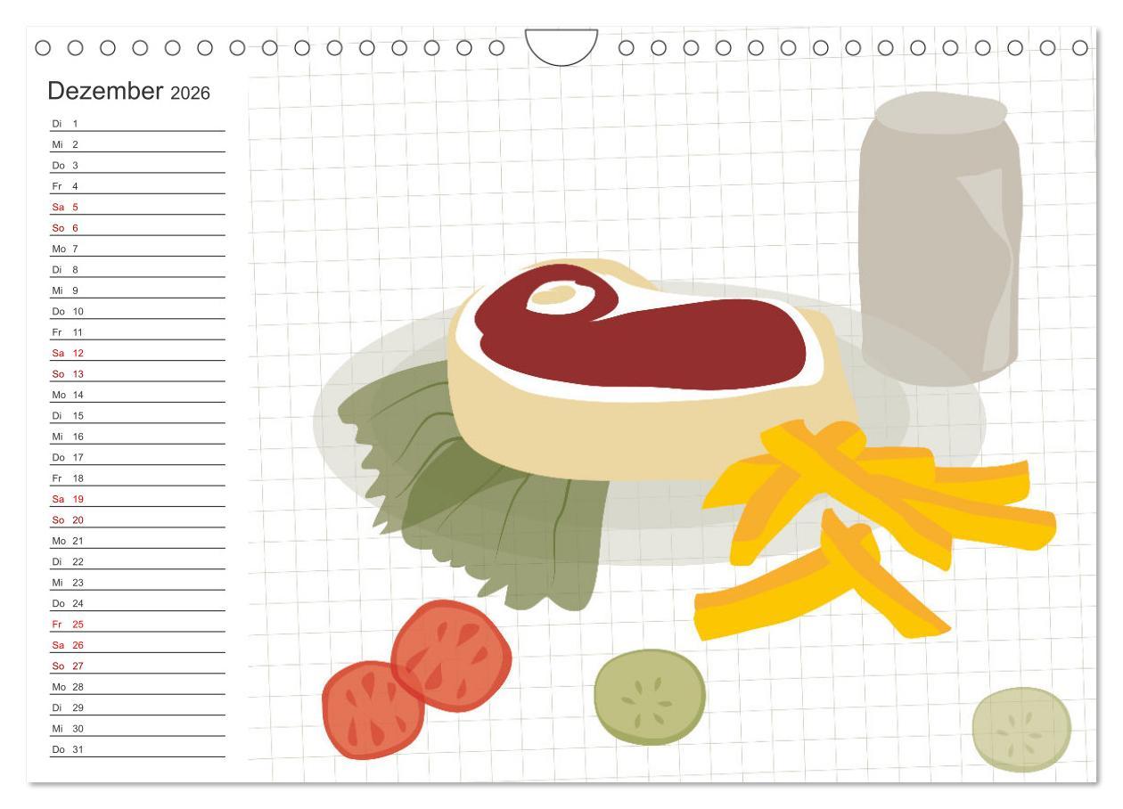 Beispielinhalt (Bild) Fast Food Illustration (Wandkalender 2026 DIN A4 quer), CALVENDO Monatskalender