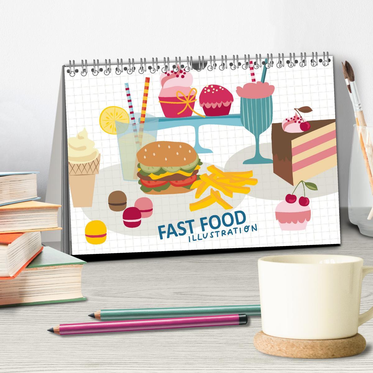 Beispielinhalt (Bild) Fast Food Illustration (Tischkalender 2026 DIN A5 quer), CALVENDO Monatskalender