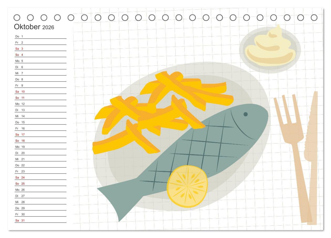 Beispielinhalt (Bild) Fast Food Illustration (Tischkalender 2026 DIN A5 quer), CALVENDO Monatskalender