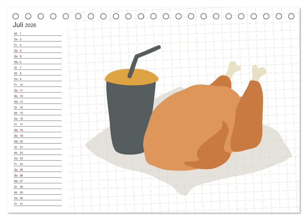 Beispielinhalt (Bild) Fast Food Illustration (Tischkalender 2026 DIN A5 quer), CALVENDO Monatskalender