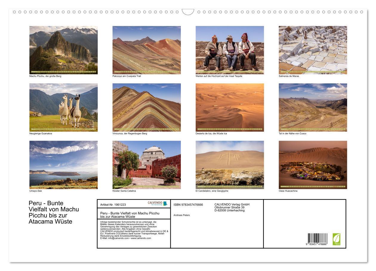 Beispielinhalt (Bild) Peru - Bunte Vielfalt von Machu Picchu bis zur Atacama Wüste (Wandkalender 2026 DIN A2 quer), CALVENDO Monatskalender