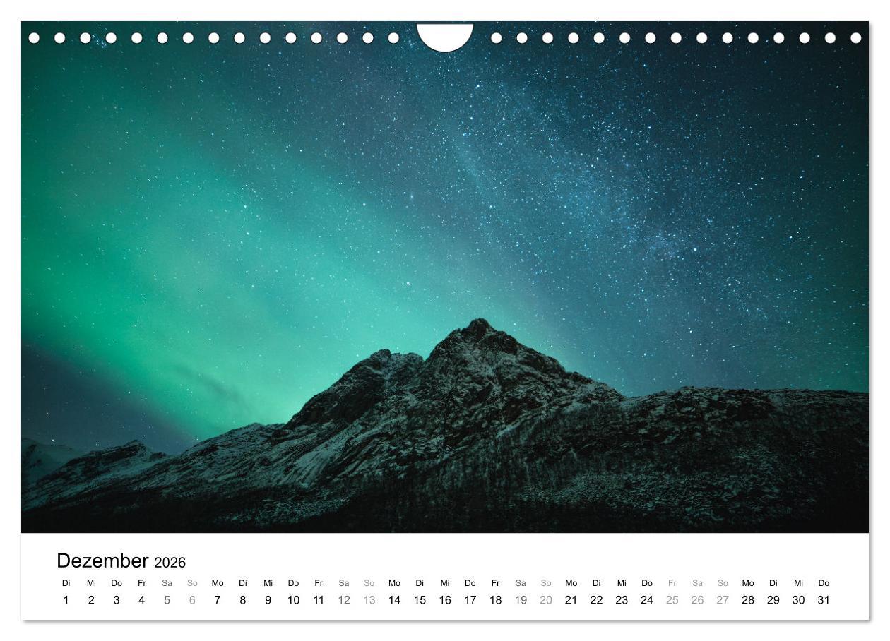 Beispielinhalt (Bild) Nordlichter - Farbenspiel am arktischen Nachthimmel (Wandkalender 2026 DIN A4 quer), CALVENDO Monatskalender