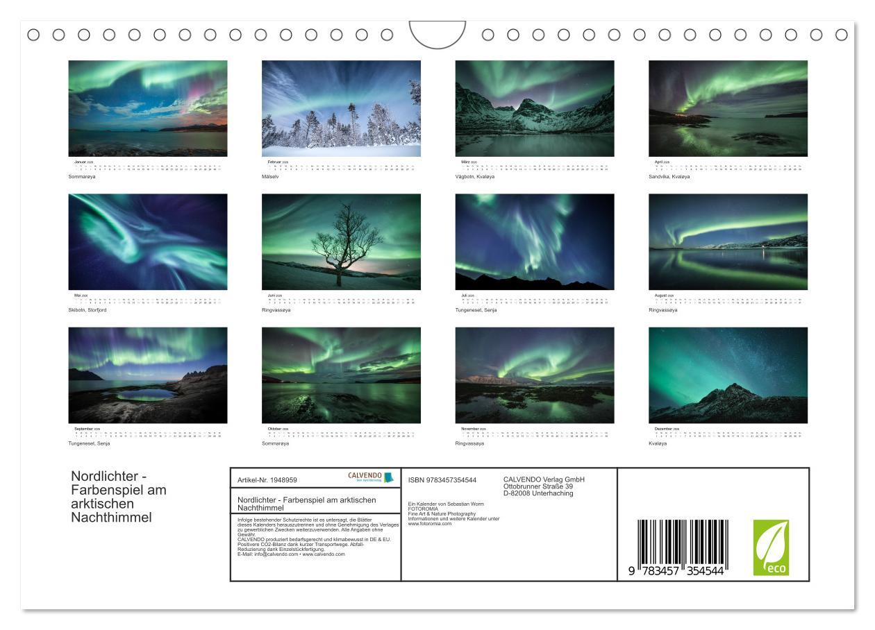 Beispielinhalt (Bild) Nordlichter - Farbenspiel am arktischen Nachthimmel (Wandkalender 2026 DIN A4 quer), CALVENDO Monatskalender