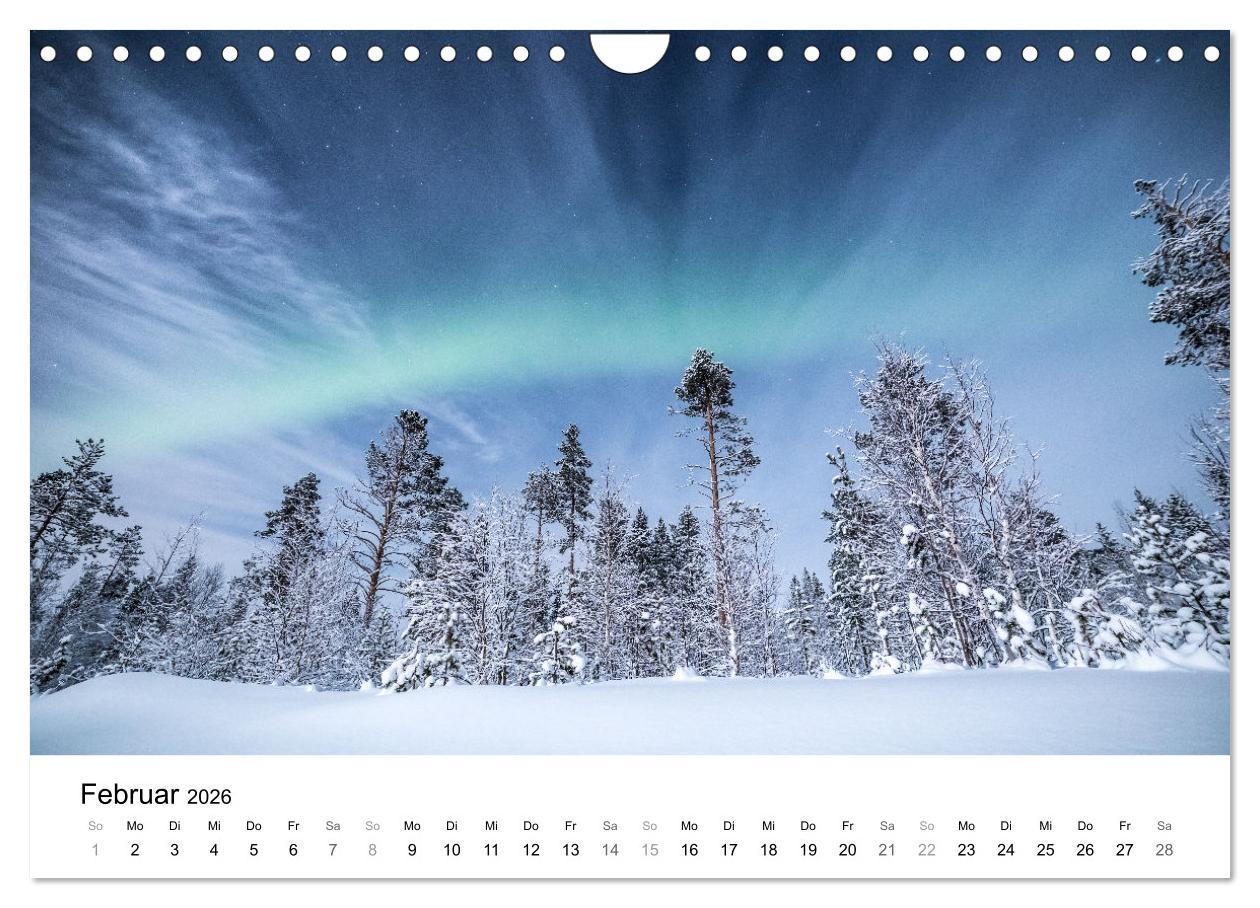 Beispielinhalt (Bild) Nordlichter - Farbenspiel am arktischen Nachthimmel (Wandkalender 2026 DIN A4 quer), CALVENDO Monatskalender