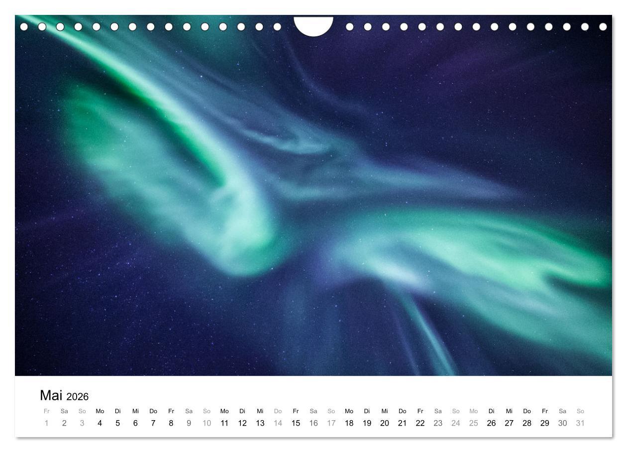 Beispielinhalt (Bild) Nordlichter - Farbenspiel am arktischen Nachthimmel (Wandkalender 2026 DIN A4 quer), CALVENDO Monatskalender