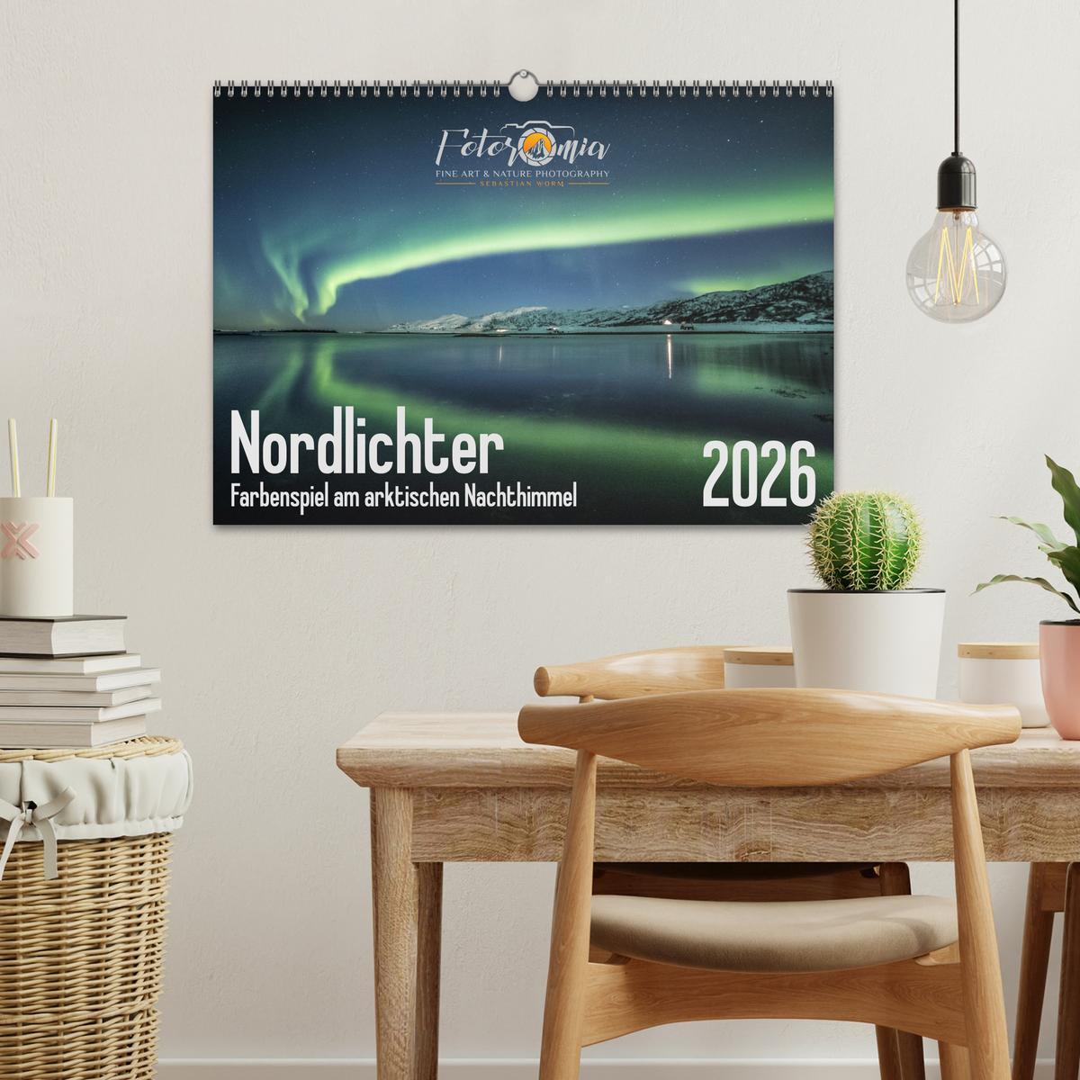 Beispielinhalt (Bild) Nordlichter - Farbenspiel am arktischen Nachthimmel (Wandkalender 2026 DIN A3 quer), CALVENDO Monatskalender