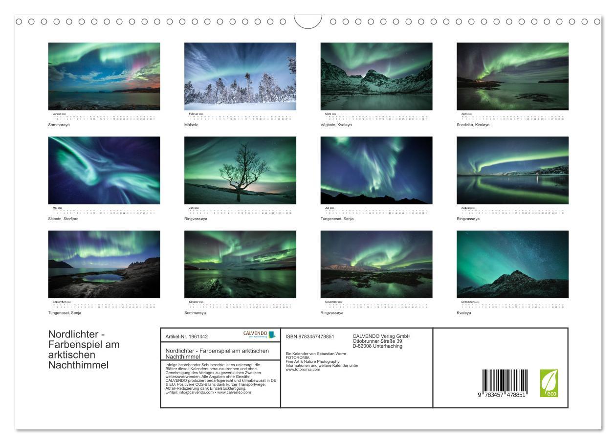Beispielinhalt (Bild) Nordlichter - Farbenspiel am arktischen Nachthimmel (Wandkalender 2026 DIN A3 quer), CALVENDO Monatskalender