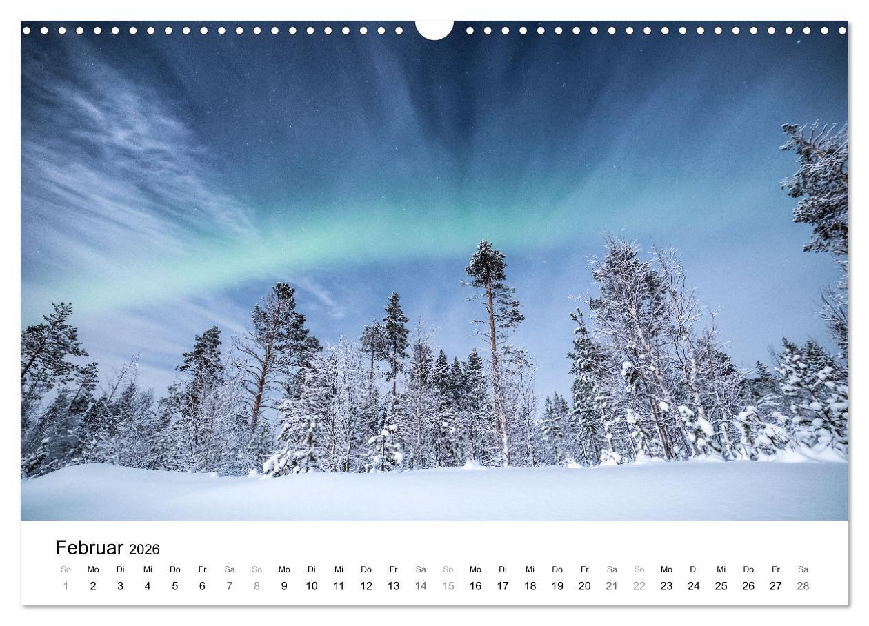 Beispielinhalt (Bild) Nordlichter - Farbenspiel am arktischen Nachthimmel (Wandkalender 2026 DIN A3 quer), CALVENDO Monatskalender