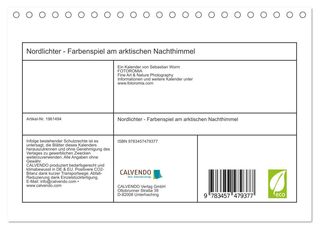 Beispielinhalt (Bild) Nordlichter - Farbenspiel am arktischen Nachthimmel (Tischkalender 2026 DIN A5 quer), CALVENDO Monatskalender