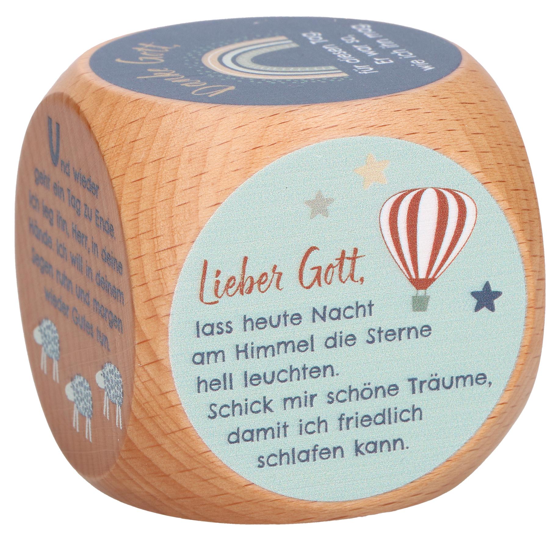 Vorderes Coverbild Butzon & Bercker Gebetswürfel Abendgebete 6 x 6 x 6 cm - aus naturbelassenem Buchenholz, farbig geprägt, kindgerechte Gebete, ideal für Abendritual, Taufe oder Schulanfang