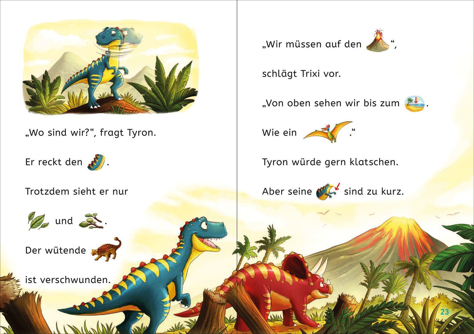 Beispielinhalt (Bild) Leseprofis - Mit Bildern lesen lernen: Zwei Dinos wollen nach Hause, Erstes Lesen