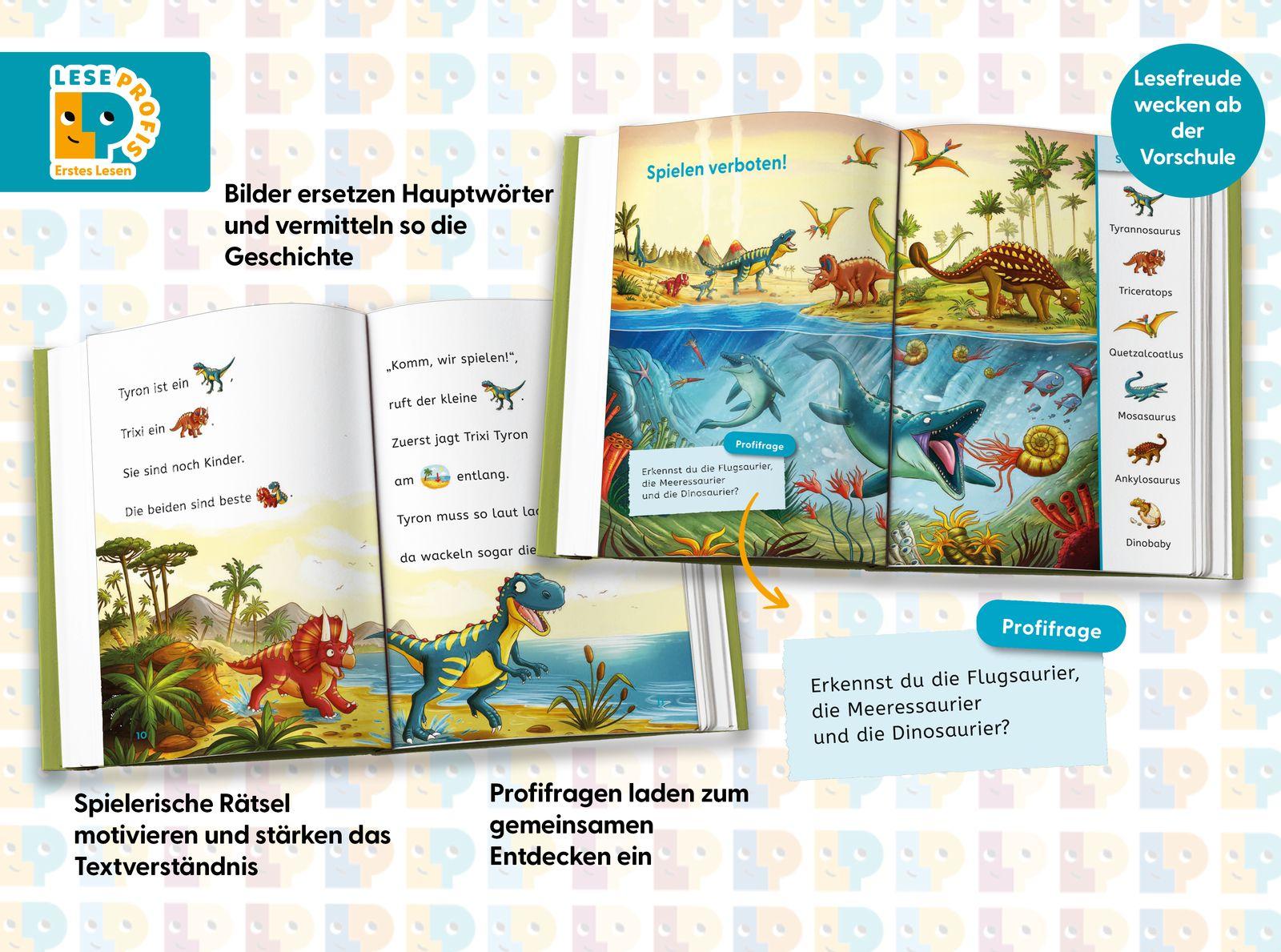 Beispielinhalt (Bild) Leseprofis - Mit Bildern lesen lernen: Zwei Dinos wollen nach Hause, Erstes Lesen