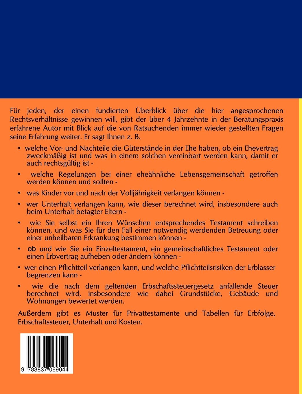 Rückseitencover Rechte und Pflichten in der Familie und beim Erbfall