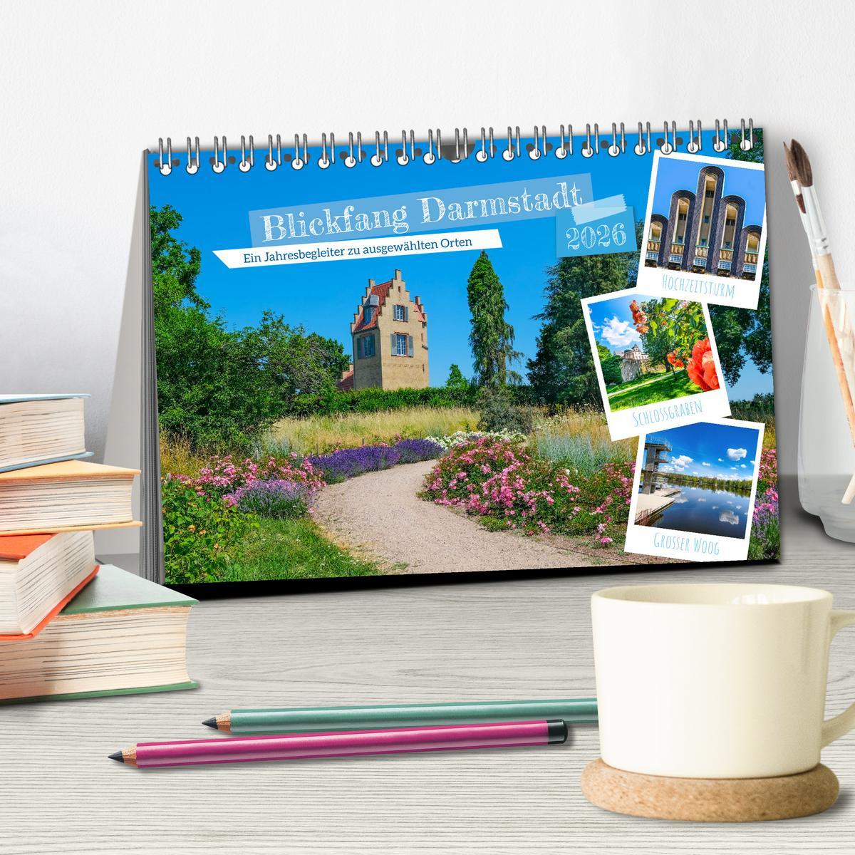 Beispielinhalt (Bild) Blickfang Darmstadt! (Tischkalender 2026 DIN A5 quer), CALVENDO Monatskalender