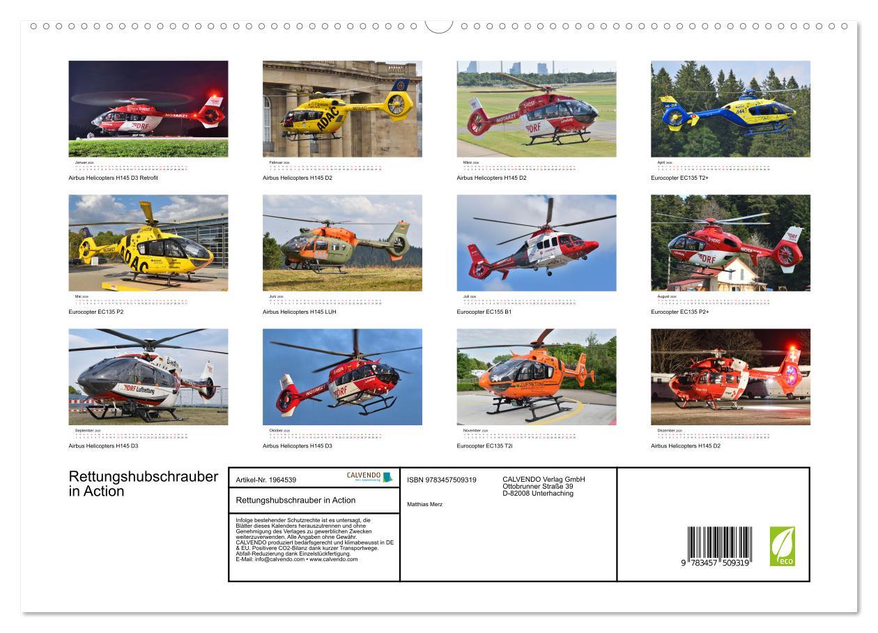 Beispielinhalt (Bild) Rettungshubschrauber in Action (hochwertiger Premium Wandkalender 2026 DIN A2 quer), Kunstdruck in Hochglanz